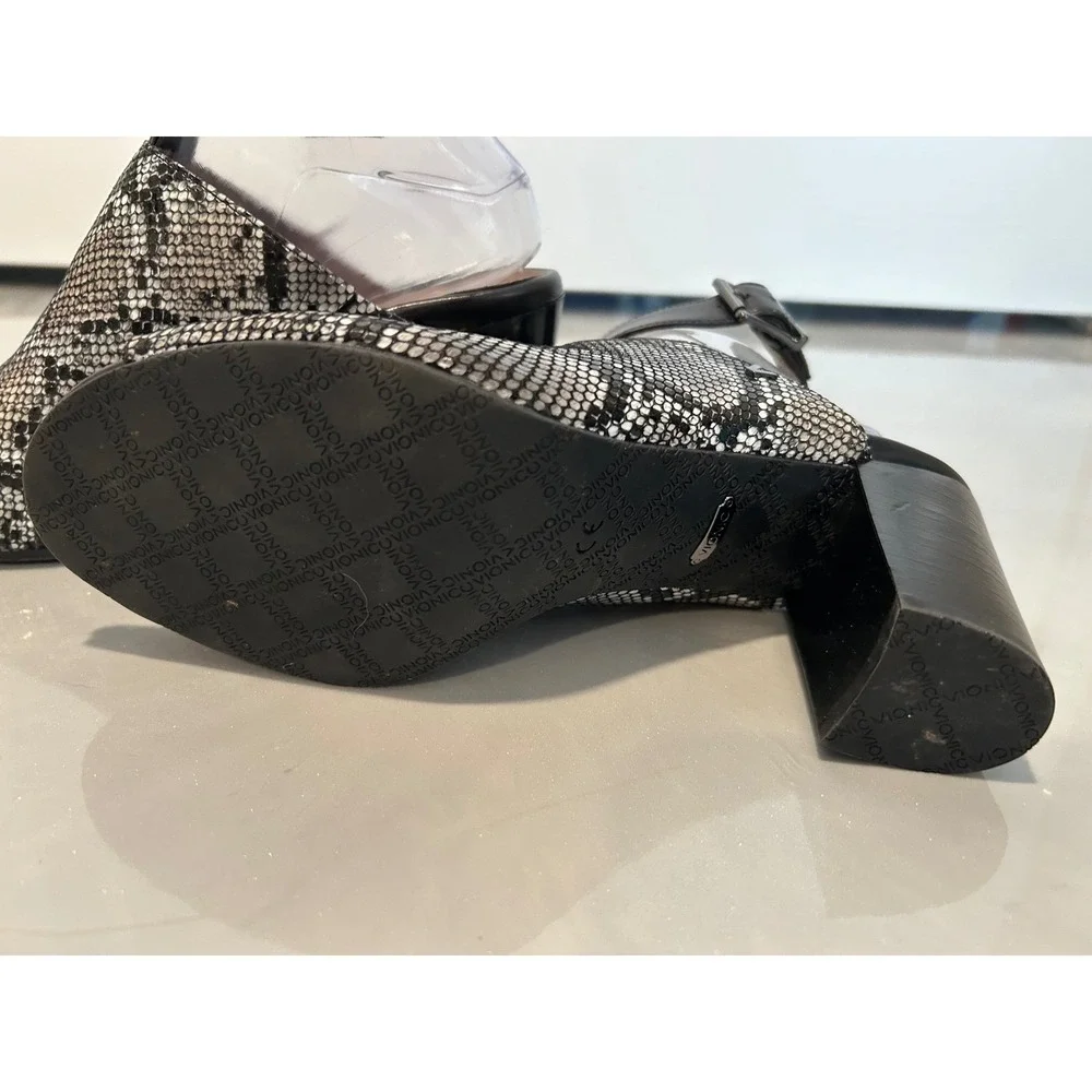 Vionic Women's Snakeskin Ankle Strap Peep Toe Block Heel‎ Sandals